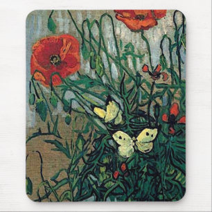Poppies and Butterflies Van Gogh Fine Art Mousepad