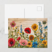 Poppies and Wildflowers on Soft Rustic Wood Postkarte (Vorne/Hinten)