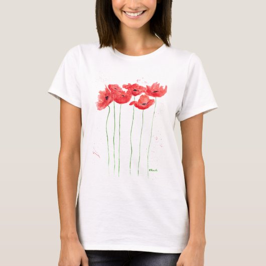 Poppies Aquarell Roter Blumenmohn T-Shirt (Vorderseite)