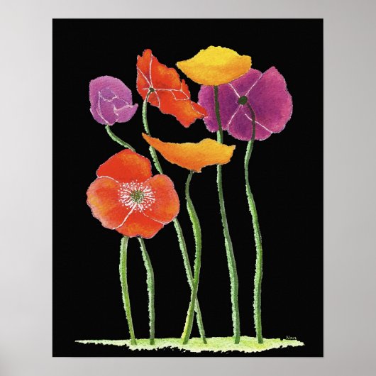 Poppies auf Schwarzweißdruck Poster (Vorne)