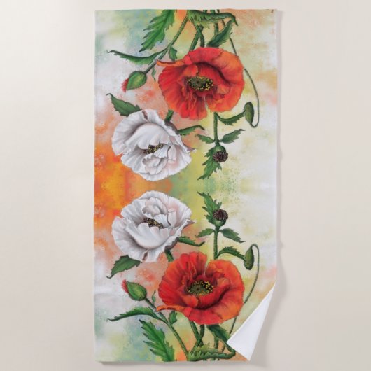 Poppies Beach Towel Poppy Blume Strandtuch (Vorderseite)