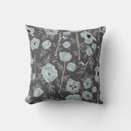 Poppies Blue Black Watercolor Floral Pattern Kissen