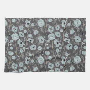 Poppies Blue Gray Black Watercolor Blume Geschirrtuch