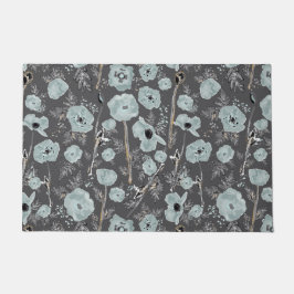 Poppies Blue Gray Black Watercolor Floral Muster Fußmatte