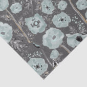 Poppies Blue Gray Charcoal Floral Seidenpapier (Ausschnitt)