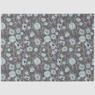 Poppies Blue Gray Charcoal Floral Seidenpapier