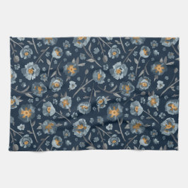 Poppies Blue Gray Floral Pattern Geschirrtuch