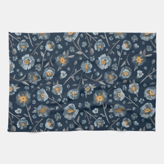 Poppies Blue Gray Floral Pattern Geschirrtuch (Horizontal)