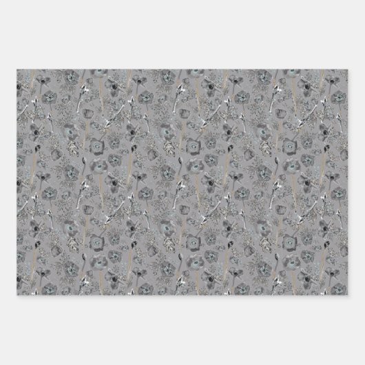 Poppies Blue Gray Gray Floral Pattern Geschenkpapier Set (Vorderseite 3)