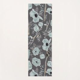 Poppies Blue Gray Holzkohle Wasserfarbene Flora Yogamatte