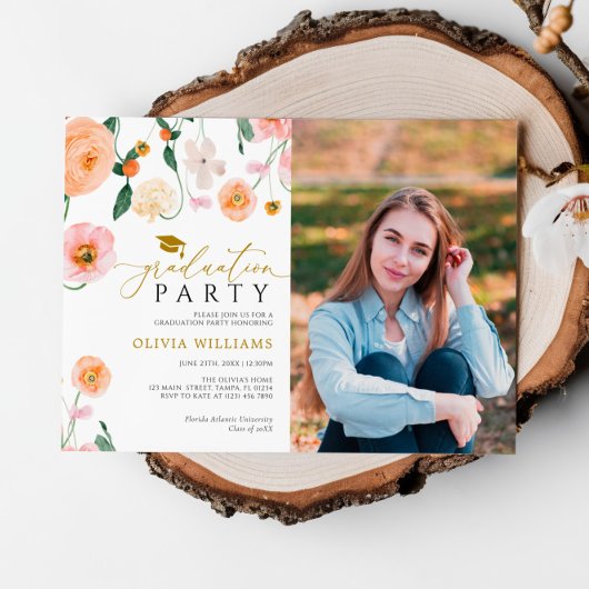 Poppies Blume Foto Graduation Party Einladung