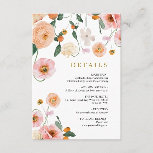 Poppies-Blume Hochzeitdetails Begleitkarte (Vorderseite)