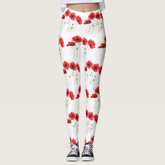 Poppies Blumenmohn Sommergarten Fitness Leggings (Vorderseite)