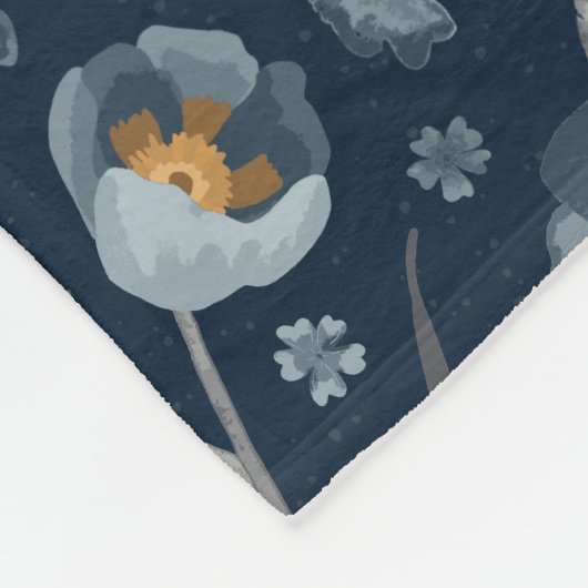 Poppies Blumenmuster Blau Fleecedecke (Ecke)