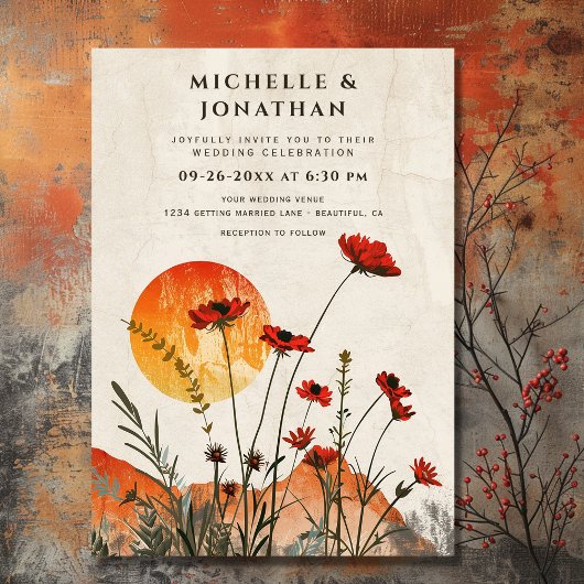 Poppies Boho Wildblumen Sunset All in One Wedding Einladung