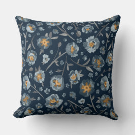 Poppies Charming Blue Gray Yellow Floral Kissen