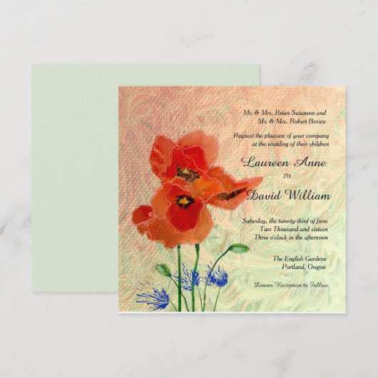 Poppies Custom Wedding Einladung (Vorne/Hinten)