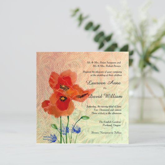 Poppies Custom Wedding Einladung (Stehend Vorderseite)