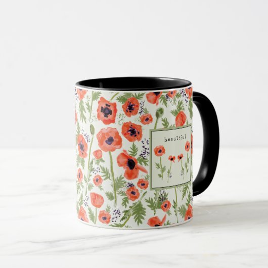 Poppies Elegante Wasserfarben Blume Name Tasse (VorderseiteRechts)