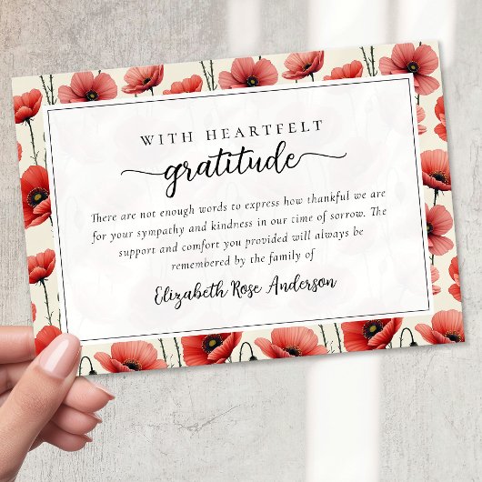 Poppies Floral Script Beileid Beuneral Dankeskarte