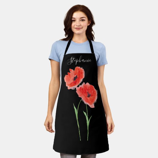 Poppies floraler Roter Mohn Botanischer Art Sommer Schürze (Getragen)