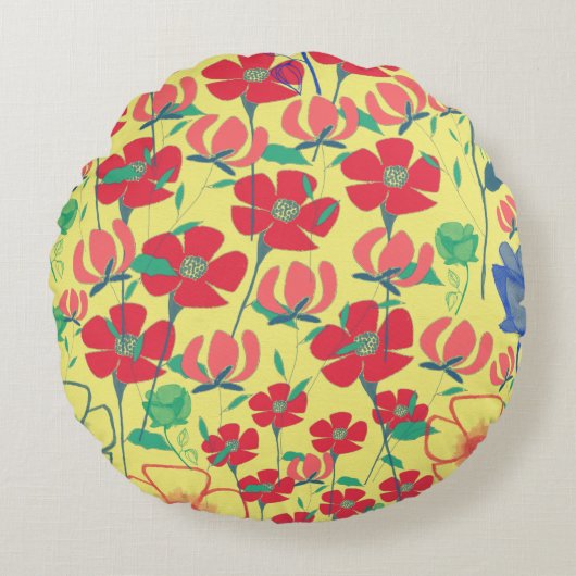 Poppies Garden Yellow Round Cushion Rundes Kissen (Vorderseite)