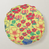 Poppies Garden Yellow Round Cushion Rundes Kissen (Rückseite)