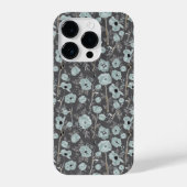 Poppies Gray Blue Black Watercolor Blume iPhone Hülle (Rückseite)