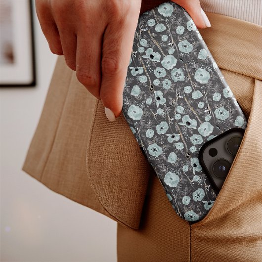 Poppies Gray Blue Black Watercolor Blume iPhone Hülle