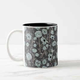 Poppies Gray Blue Black Watercolor Blume Zweifarbige Tasse