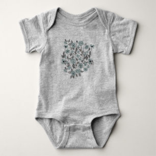Poppies Gray Blue Flowers Baby Strampler