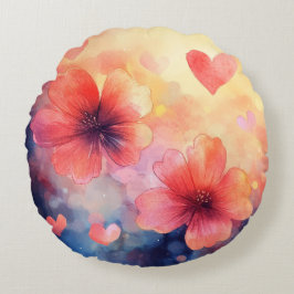 Poppies & Hearts - Aquarellkissen Rundes Kissen