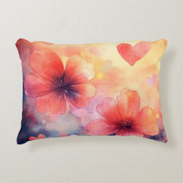 Poppies & Hearts - Romantisches Wasserfarbenkissen Dekokissen