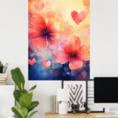 Poppies & Hearts - Romantisches Watercolor Art Pos Poster (Heimbüro)