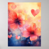 Poppies & Hearts - Romantisches Watercolor Art Pos Poster (Vorne)