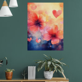 Poppies & Hearts - Romantisches Watercolor Art Pos Poster