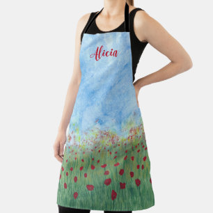Poppies in Field Blue Sky Personalisierte Schürze