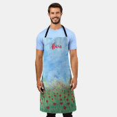 Poppies in Field Blue Sky Personalisierte Schürze (Getragen)