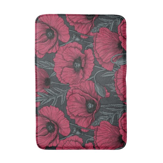 Poppies in Viva Magenta Badematte (Vorderseite Vertikal)