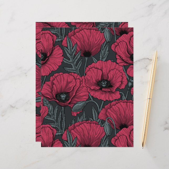 Poppies in Viva Magenta Farbe des Jahres 2023 (Vorderseite/Rückseite Beispiel)