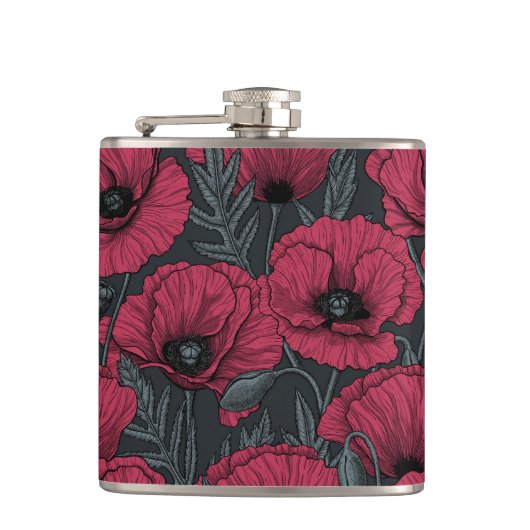 Poppies in Viva Magenta Flachmann (Vorderseite)