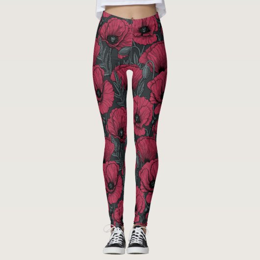 Poppies in Viva Magenta Leggings (Vorderseite)