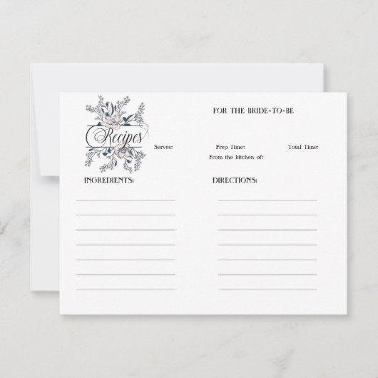 Poppies Ink Lineart Brautparty Rezept Mitteilungskarte (Vorderseite)