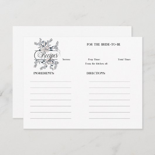 Poppies Ink Lineart Brautparty Rezept Mitteilungskarte (Vorne/Hinten)
