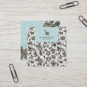 Poppies Modern Gray Blue Watercolor Floral Quadratische Visitenkarte