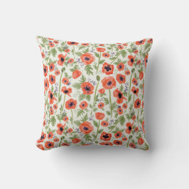 Poppies Orange Green Floral Pattern Kissen