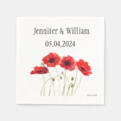 Poppies Poppy Blume Aquarell Rote Rustikale Hochze Serviette (Vorderseite)