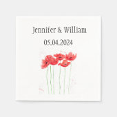 Poppies Poppy Blume Aquarell Rote Rustikale Hochze Serviette (Vorderseite)