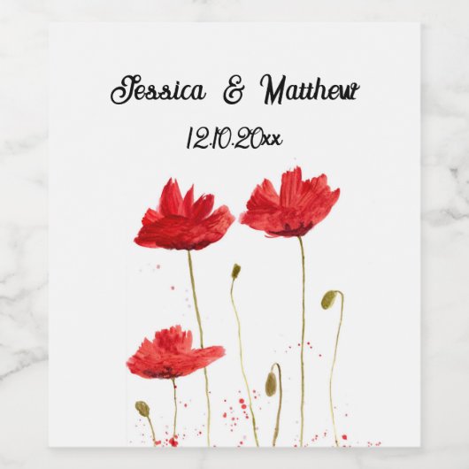 Poppies Poppy Rote Blüte Wasserfarben Hochzeiten Weinetikett (Einzelnes Label)