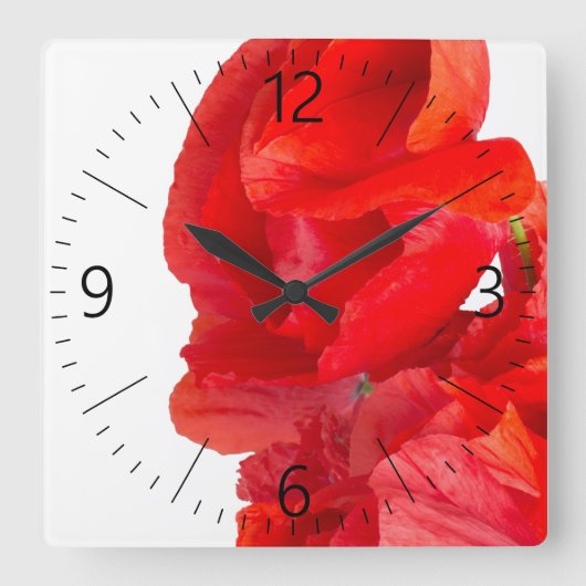 Poppies Quadratische Wanduhr (Vorderseite)